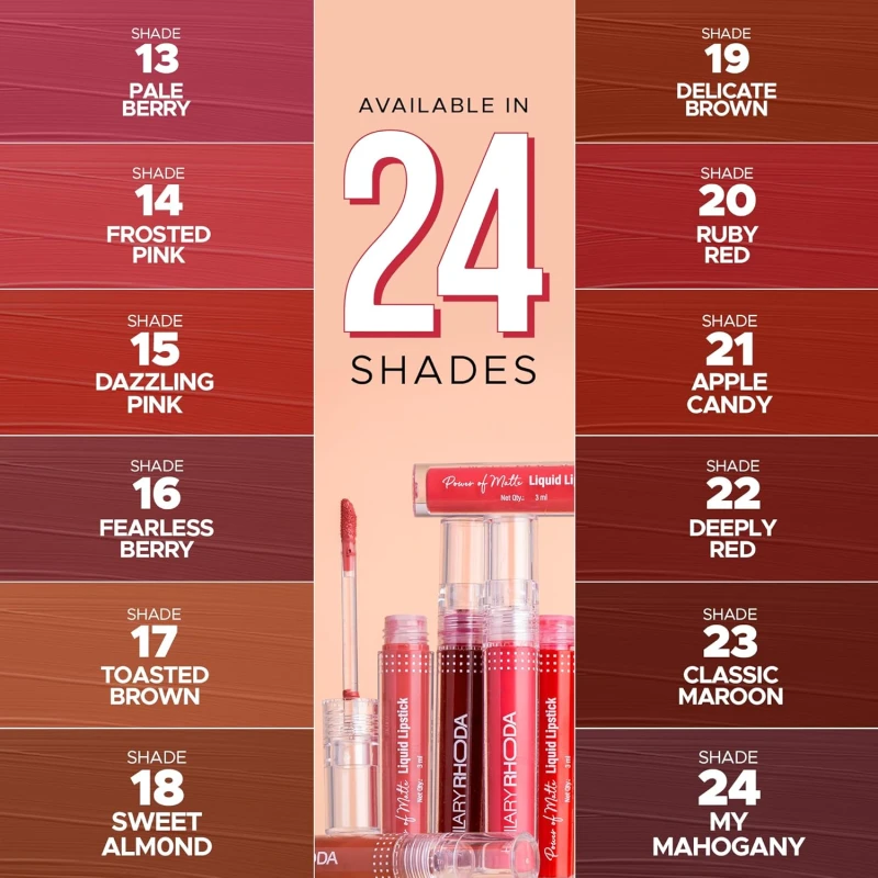 Hilary Rhoda Power Of Matte Liquid Lipstick | Buildable Colour | Long Lasting & Matte Finish | Lightweight & Non-Drying Formula | Smudge Proof & Non-Transferable | 3ml (Sweet Almond - Shade 18) - Thumbnail 8